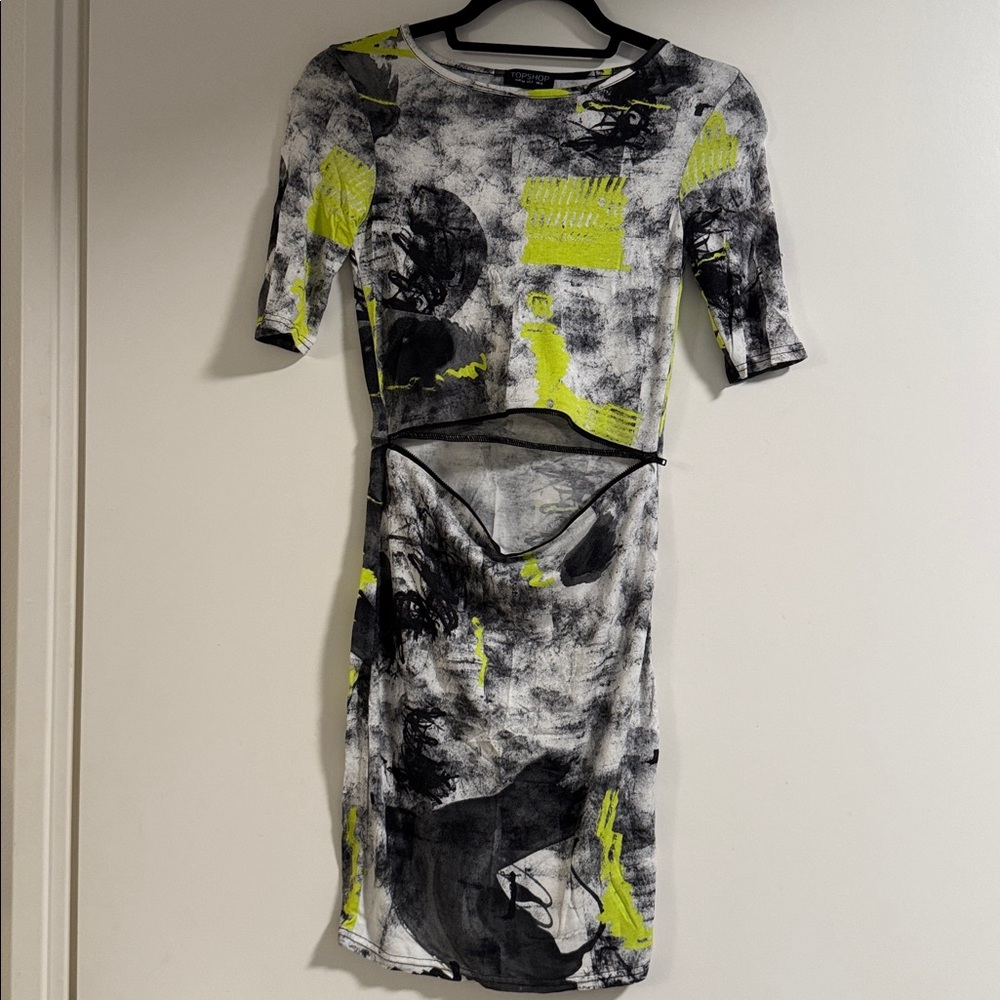 Topshop Neon Green Mini Dress with Midriff Zipper